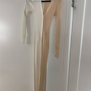 STAUD Shoko Rib Knit Sweater Dress, White and Tan, XS